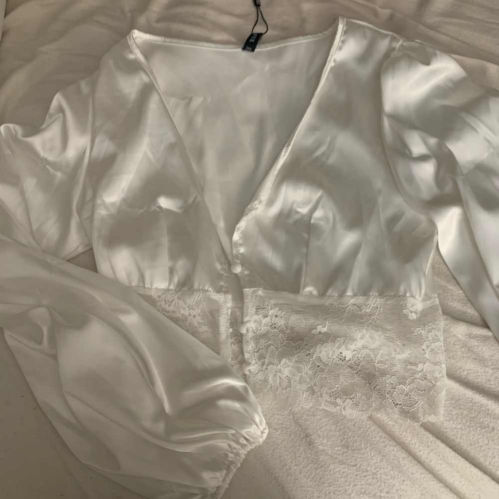 Zaful satin long sleeve crop top  with lace